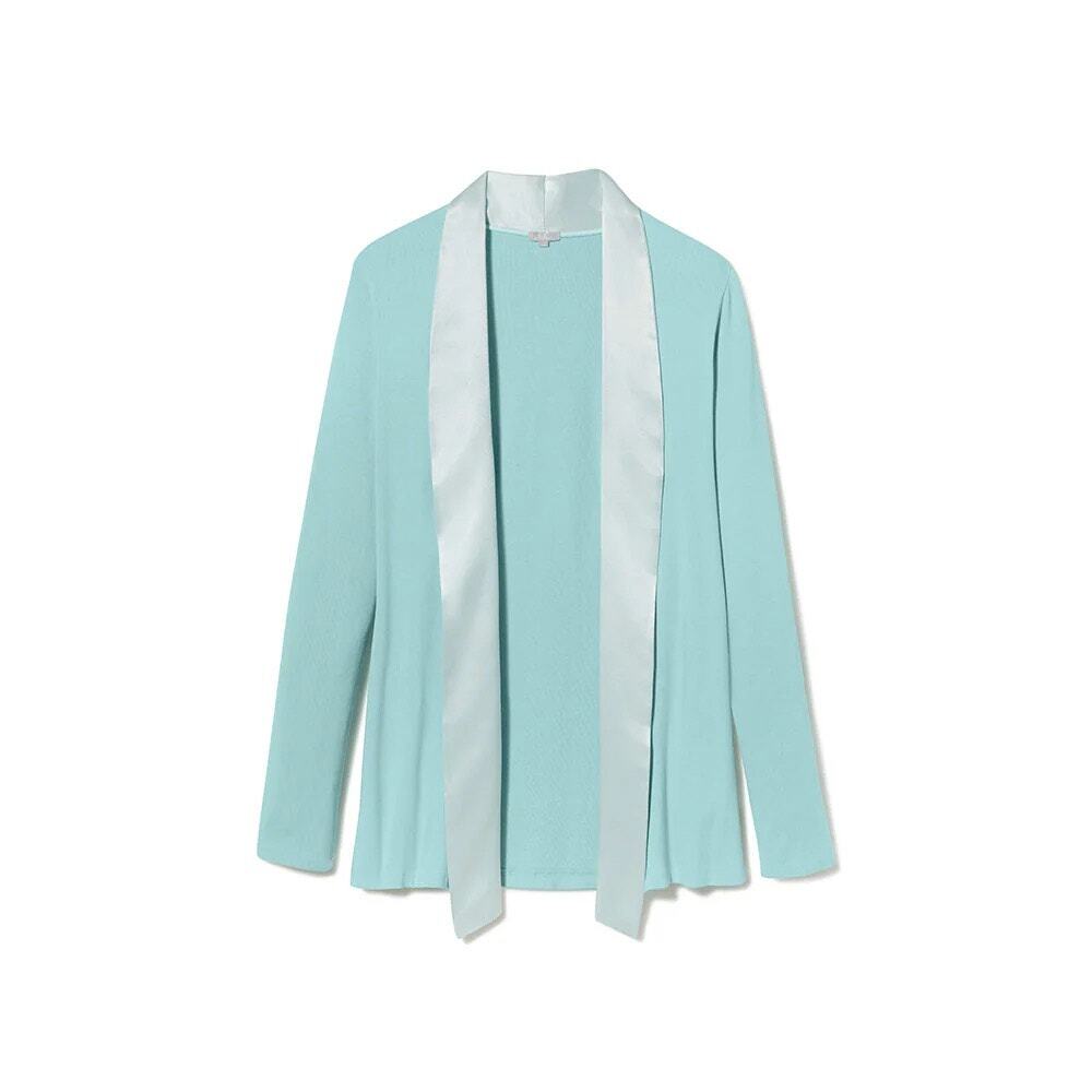 PJ Harlow Aqua Shelby Satin Trim Lounge Cardigan / Robe - Size Medium 💙☕💙